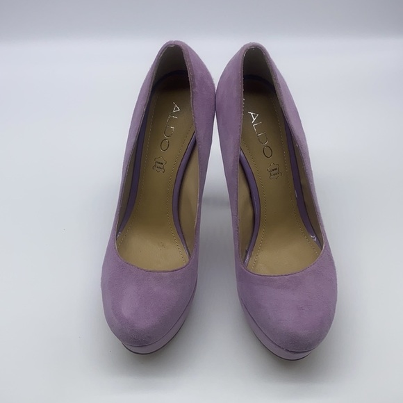 Aldo - Bright Soft Lavender Suede Rounded Toe High Heel Size 36 - Picture 2 of 15